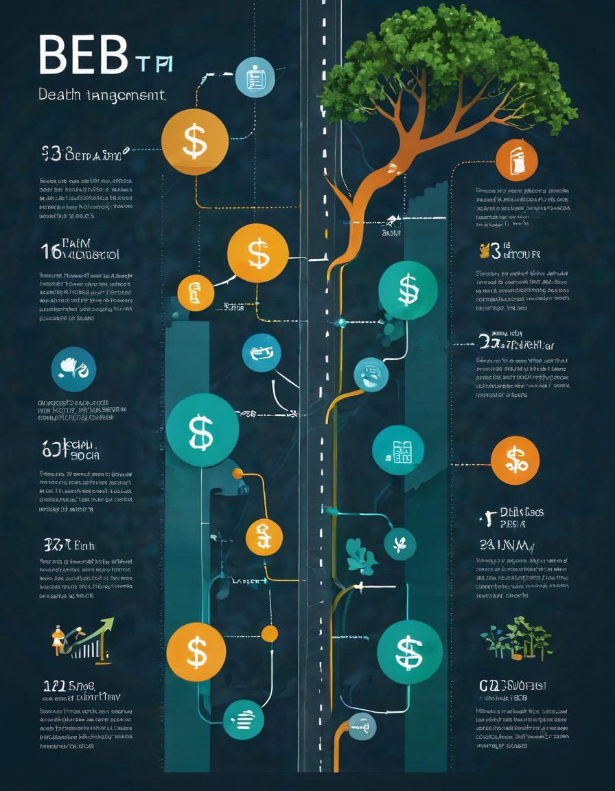 A visually striking roadmap illustrating the journey from debt control to wealth management, featuring key tools like a calculator, budget planner, and growth chart. Include symbols of financial growth, such as rising coins and greenery, to evoke a sense of prosperity. The background should transition from darker colors symbolizing debt to brighter, vibrant colors showcasing wealth. super-realistic. vibrant colors. clear focus.